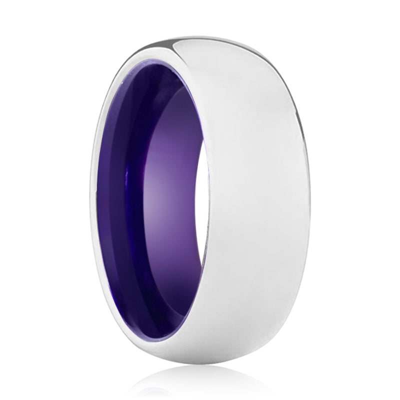 VIOLA | Purple White Tungsten Silver Shiny Domed Ring