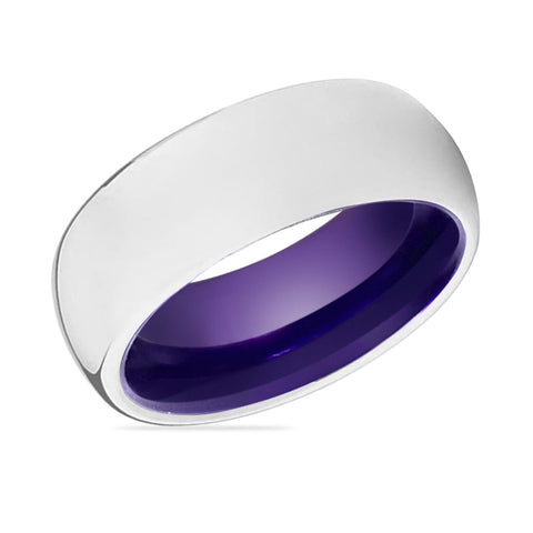 VIOLA | Purple White Tungsten Silver Shiny Domed Ring