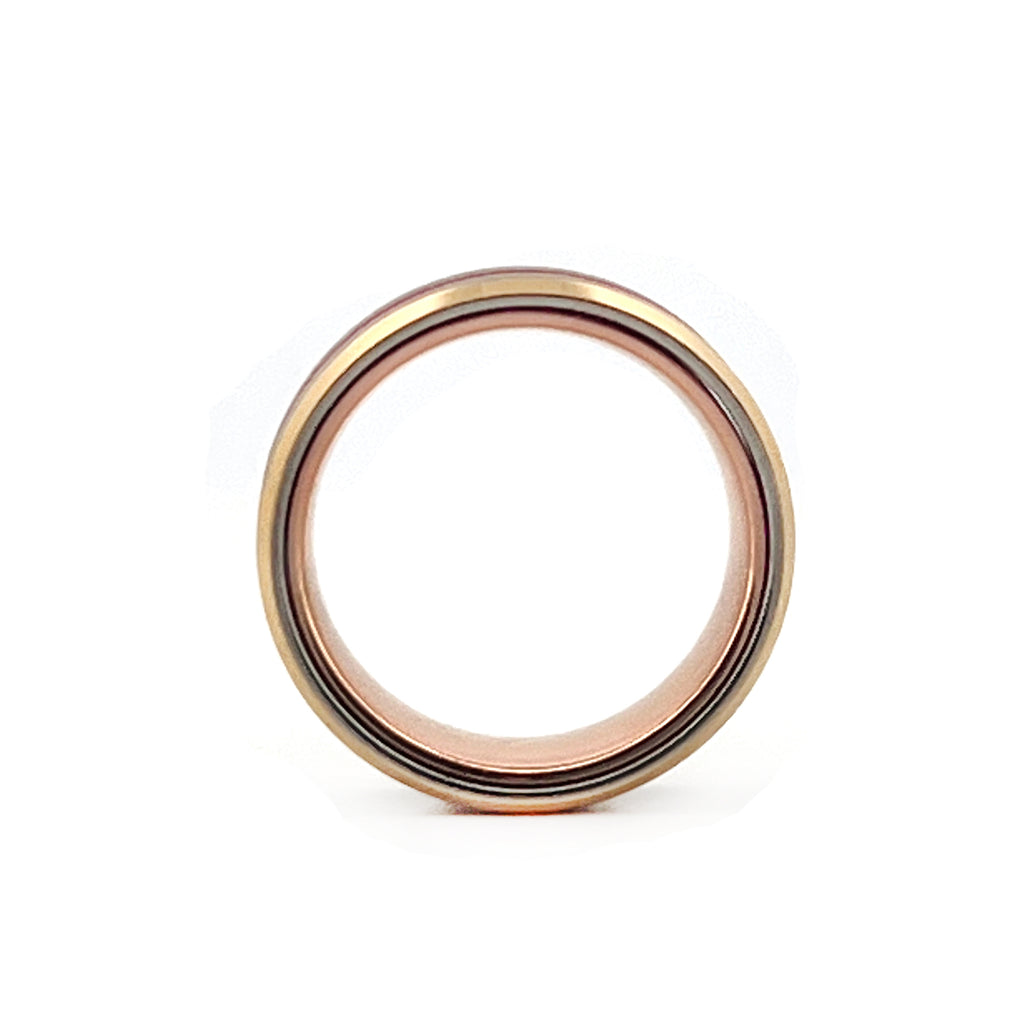 SANDMAN | Rose Gold Silver Red Groove Gold Beveled Edges Tungsten Ring