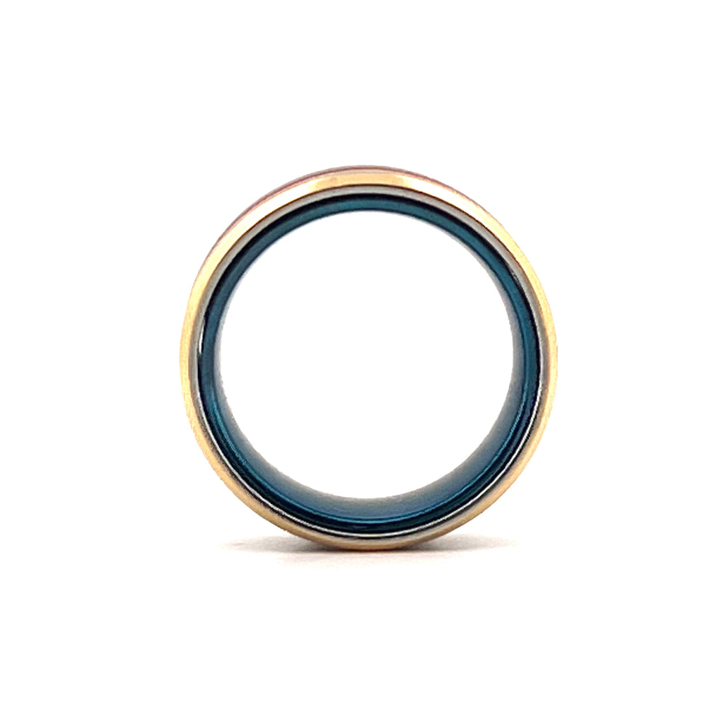 HAWKEYE | Blue & Silver Red Groove Gold Beveled Edges Tungsten Ring