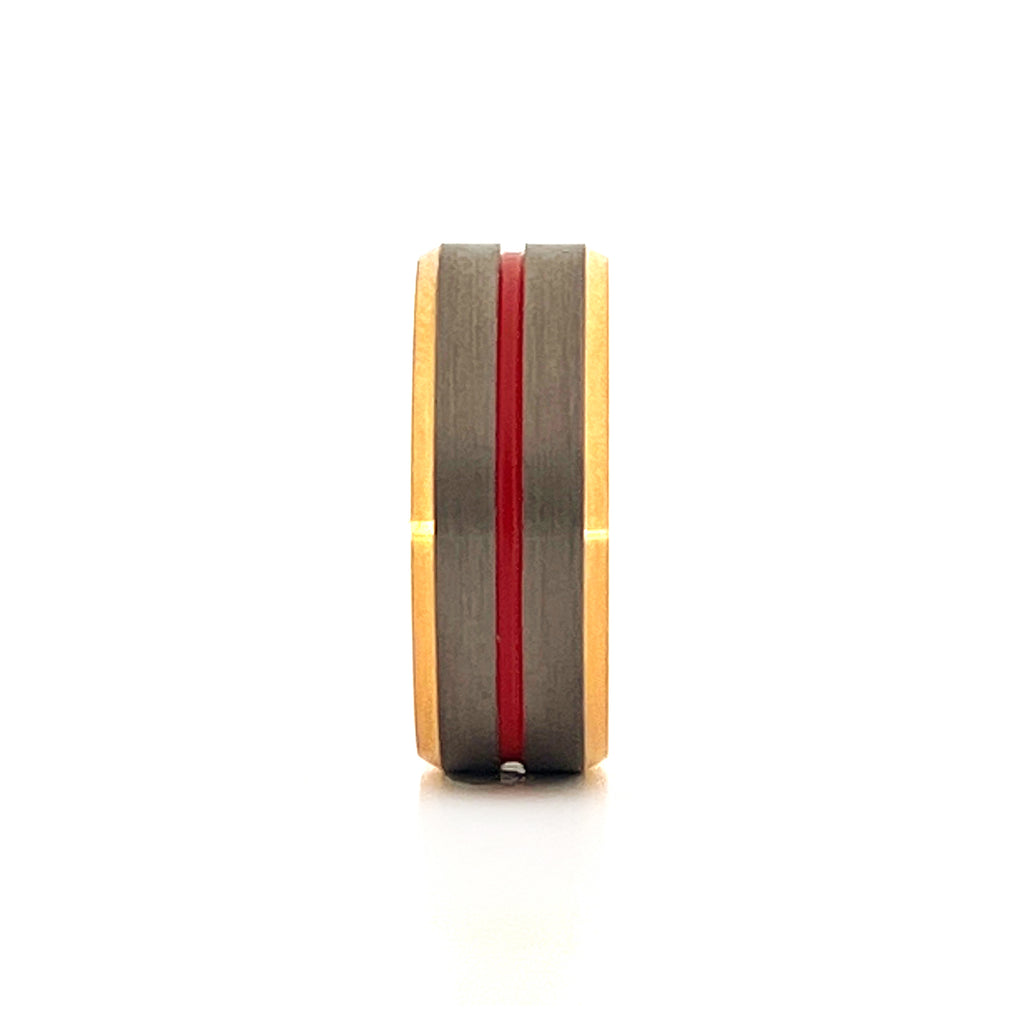 SANDMAN | Rose Gold Silver Red Groove Gold Beveled Edges Tungsten Ring