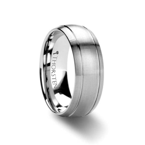 MAGNUS Domed Brush Finished Tungsten Carbide Ring with Dual Grooves - 6mm & 8mm