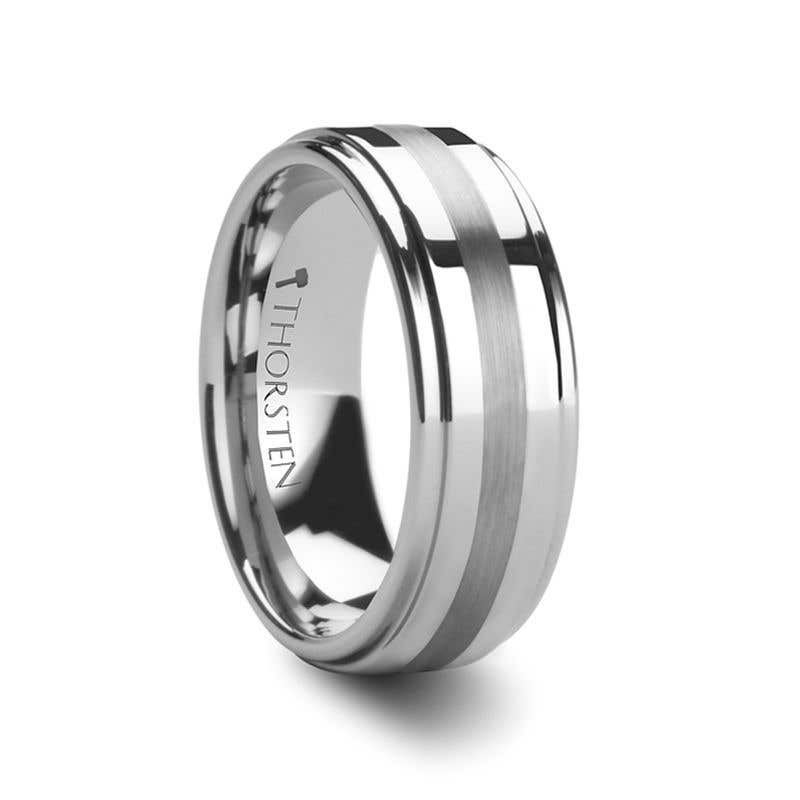 VALKYRIE Raised Center Tungsten Ring with Brushed Stripe - 6mm & 8mm