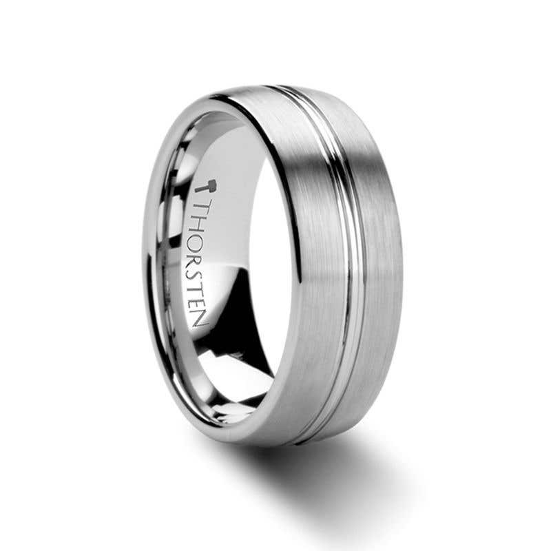 BOSS Tungsten Carbide Ring with Domed Center Groove and Brush Finish - 6mm & 8mm