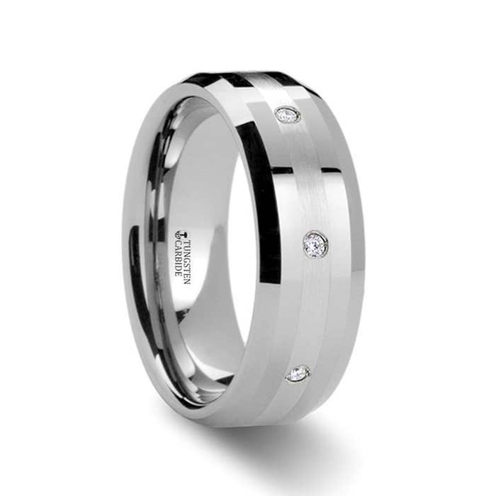 DEVONSHIRE Palladium Inlaid Beveled Diamond Tungsten Carbide Ring - 8mm