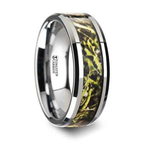 MOOR Tungsten Carbide Wedding Band with Green Marsh Camo Inlay Ring - 8mm