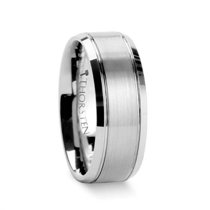 CRONUS Brushed Center with Polished Bevels Tungsten Wedding Band - 6mm & 8mm