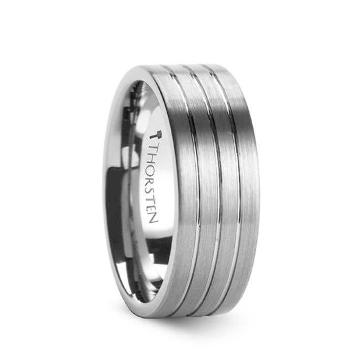 MERCATOR Pipe Cut Brushed Tungsten Ring with Grooves 6mm & 8mm