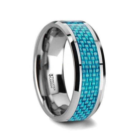 AUGUSTUS Blue Carbon Fiber Inlay Tungsten Carbide Band - 4mm - 10mm