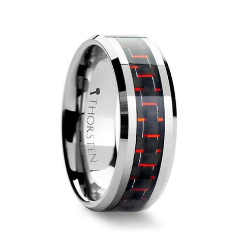 AURELIUS Tungsten Band Inlaid with a Black & Red Carbon Fiber Ring - 6mm & 8mm