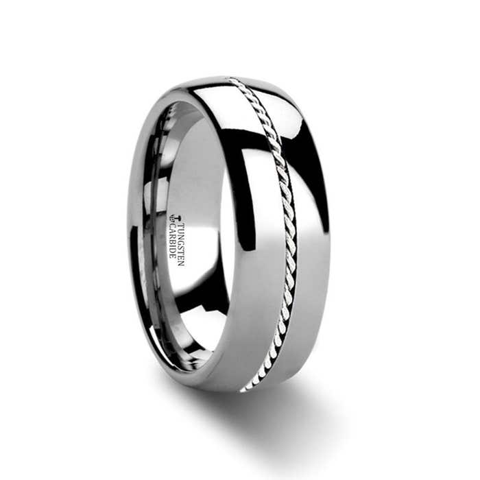 PHYTHEON Braided Platinum Inlay Domed Tungsten Ring - 6mm or 8mm