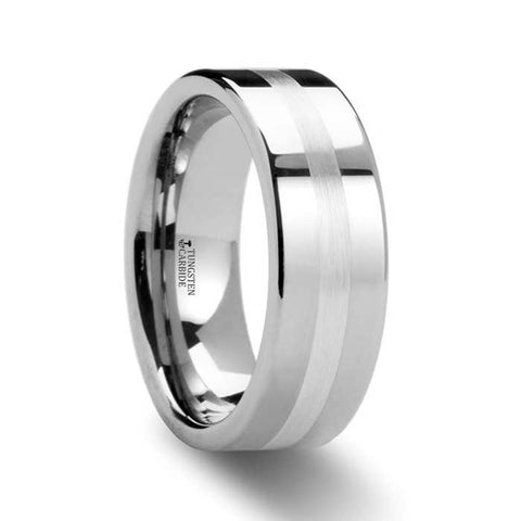 LETHOLDUS Palladium Inlaid Flat Tungsten Ring - 6mm & 8mm