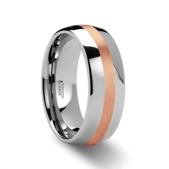 ALPHEUS Rose Gold Inlaid Domed Tungsten Ring - 6mm & 8mm