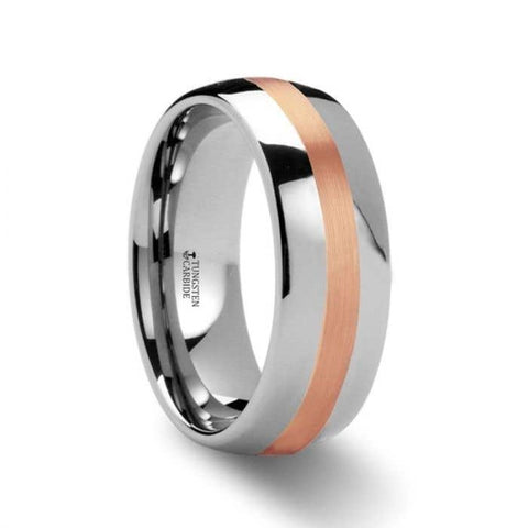 ALPHEUS Rose Gold Inlaid Domed Tungsten Ring - 6mm & 8mm