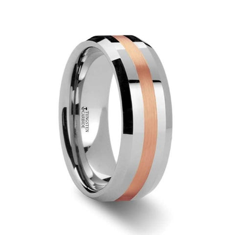 CHIRON Rose Gold Inlaid Beveled Tungsten Ring - 6mm & 8mm