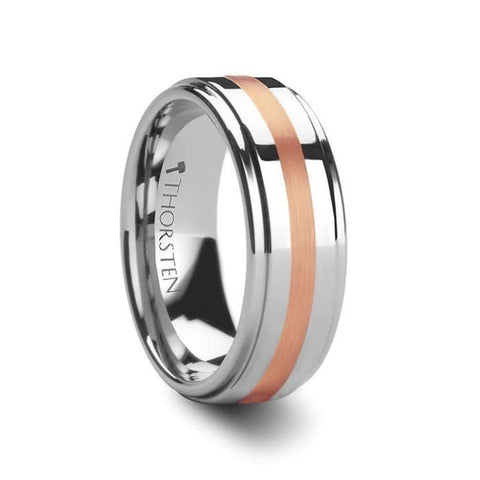 NICOLAUS Rose Gold Inlaid Raised Center Tungsten Carbide Ring - 8mm