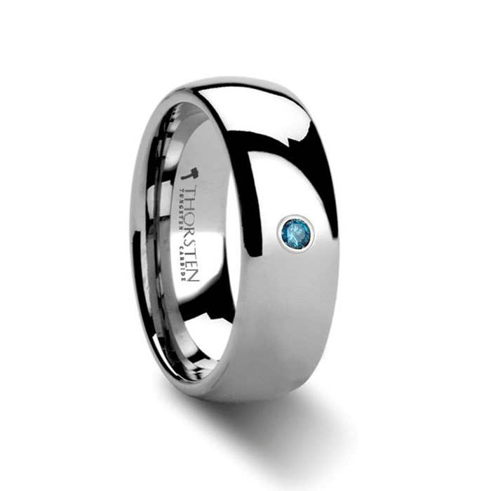 BUCKINGHAM Domed Blue Diamond Tungsten Carbide Ring - 6mm & 8mm