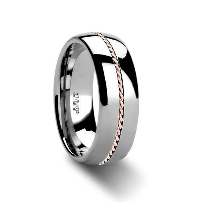 ROSSMOOR Braided Rose Gold Inlay Domed Tungsten Ring - 6mm & 8mm