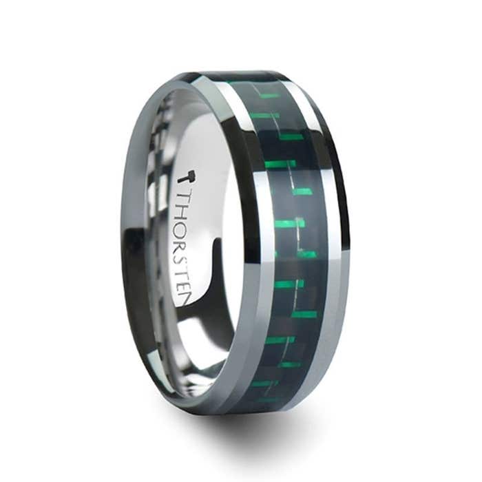 ATRONIUS Tungsten Carbide Wedding Band with Black & Green Carbon Fiber Inlay - 6mm - 10mm