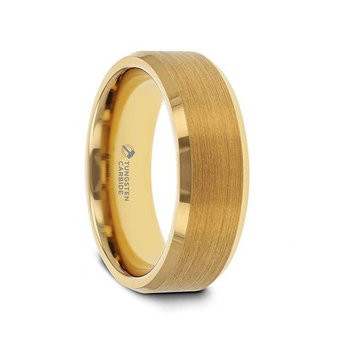 HONOR Gold-Plated Tungsten Beveled Polished Edges Flat Ring with Brushed Center - 6mm & 8mm