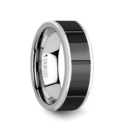 KONSTANTINE Watch Band Style Tungsten Ring With Black Ceramic Inlay - 8mm