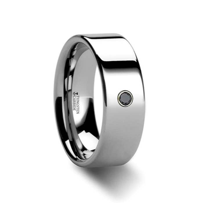 KNOXVILLE Flat Polished Tungsten Black Diamond Ring – 6mm or 8mm