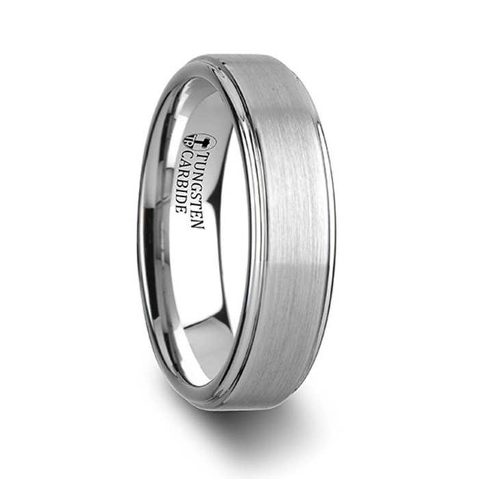 ORLOFF White Tungsten Ring with Raised Brush Finished Center - 6mm & 8mm